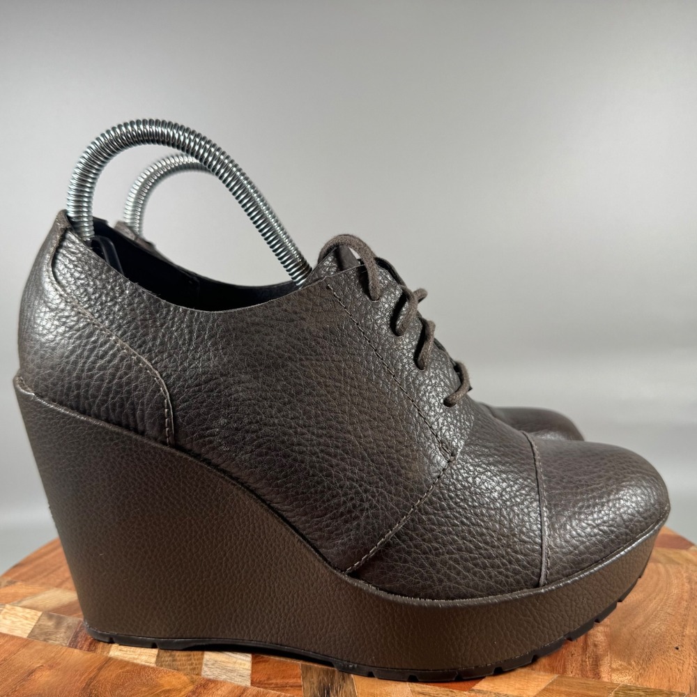 Korks by Kork-Ease Brown Pebbled‎ Wedge Oxford Booties Size 9.5M Q28922 Lug Sole